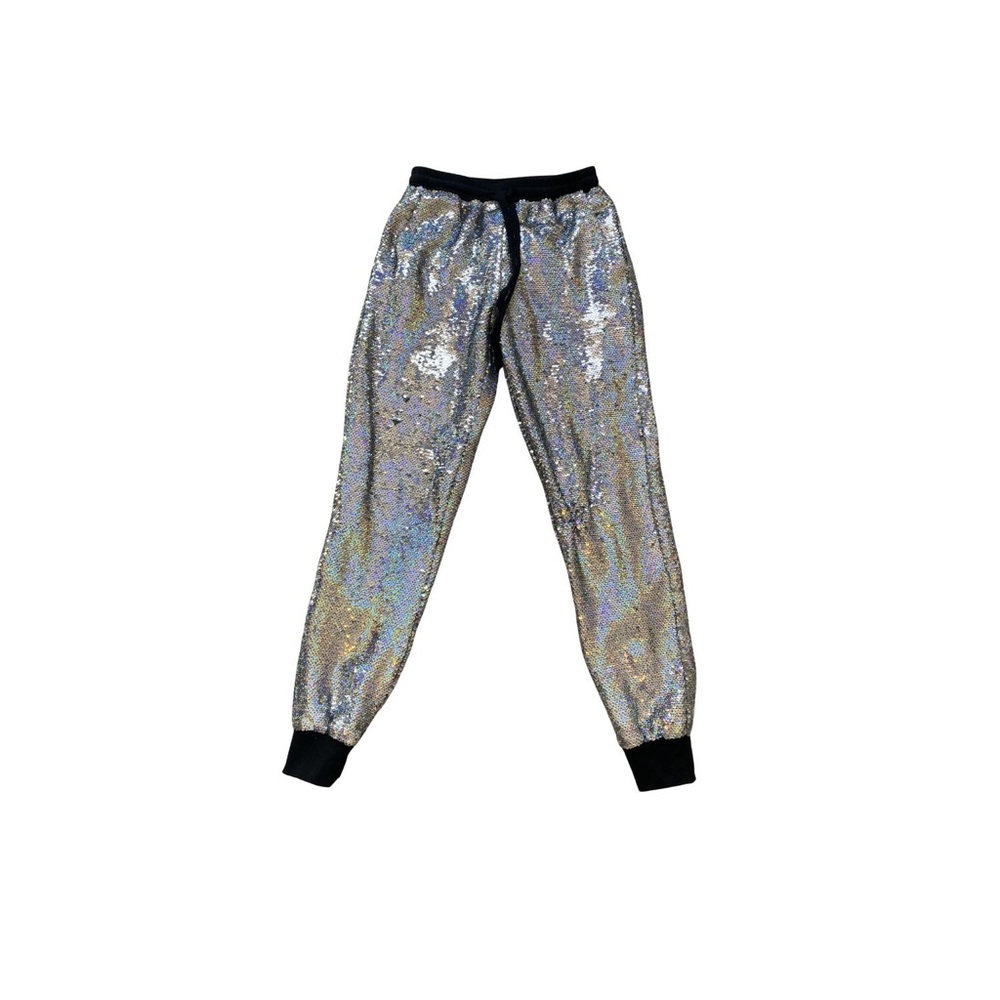 Women Sequin Holographic Sweatpant Size XS Rainbow Silver Jogger Pant Festival - Picture 2 of 15